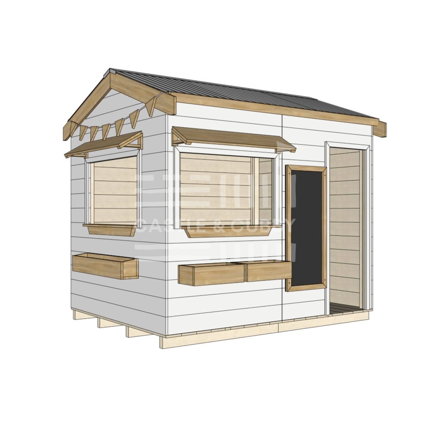 Pitched roof extra height painted wooden cubby house commercial education large rectangle dimensions