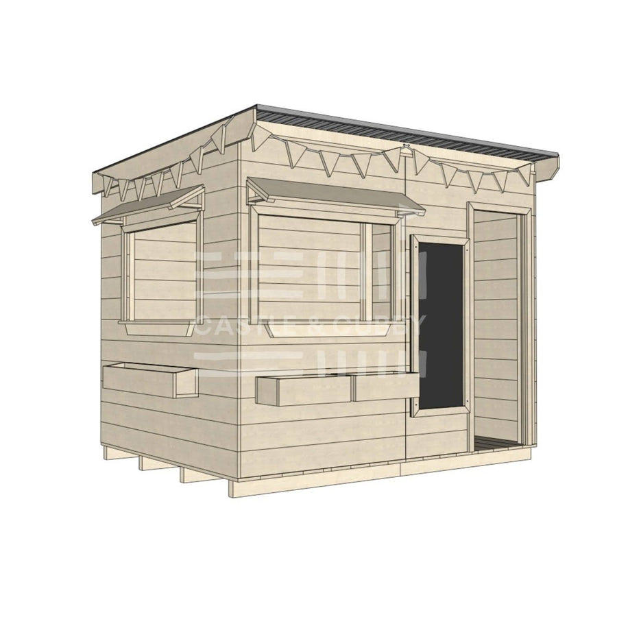 Flat roof raw extra height wooden cubby house commercial education large rectangle dimensions