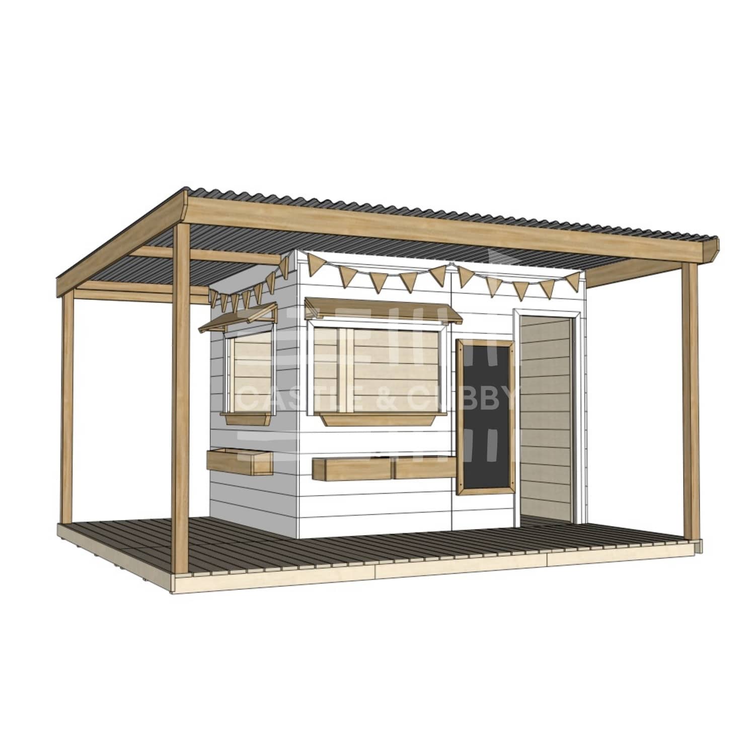 Layout options for painted extended height large square cubby with wraparound verandah