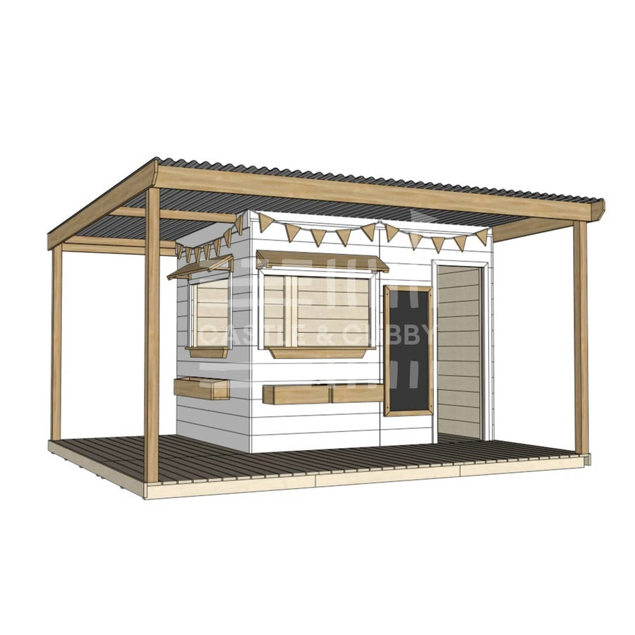 Layout options for painted extended height large square cubby with wraparound verandah