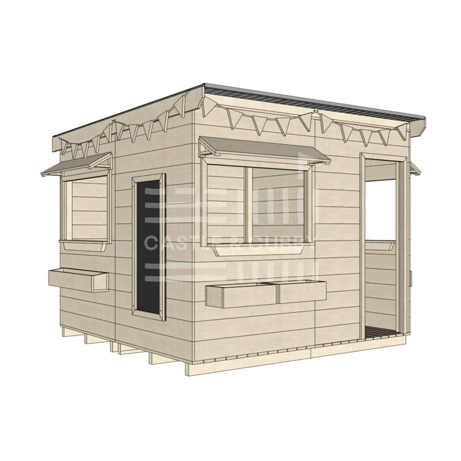Flat roof raw extra height wooden cubby house commercial education large square