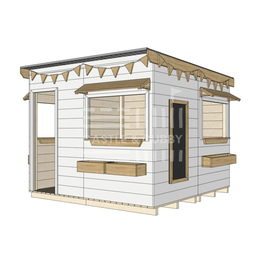 Flat roof painted extra height wooden cubby house commercial education large square accessories