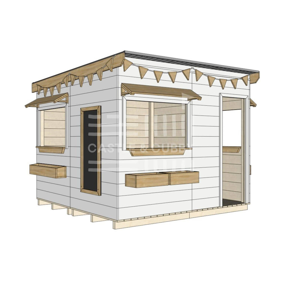 Flat roof painted extra height wooden cubby house commercial education large square dimensions