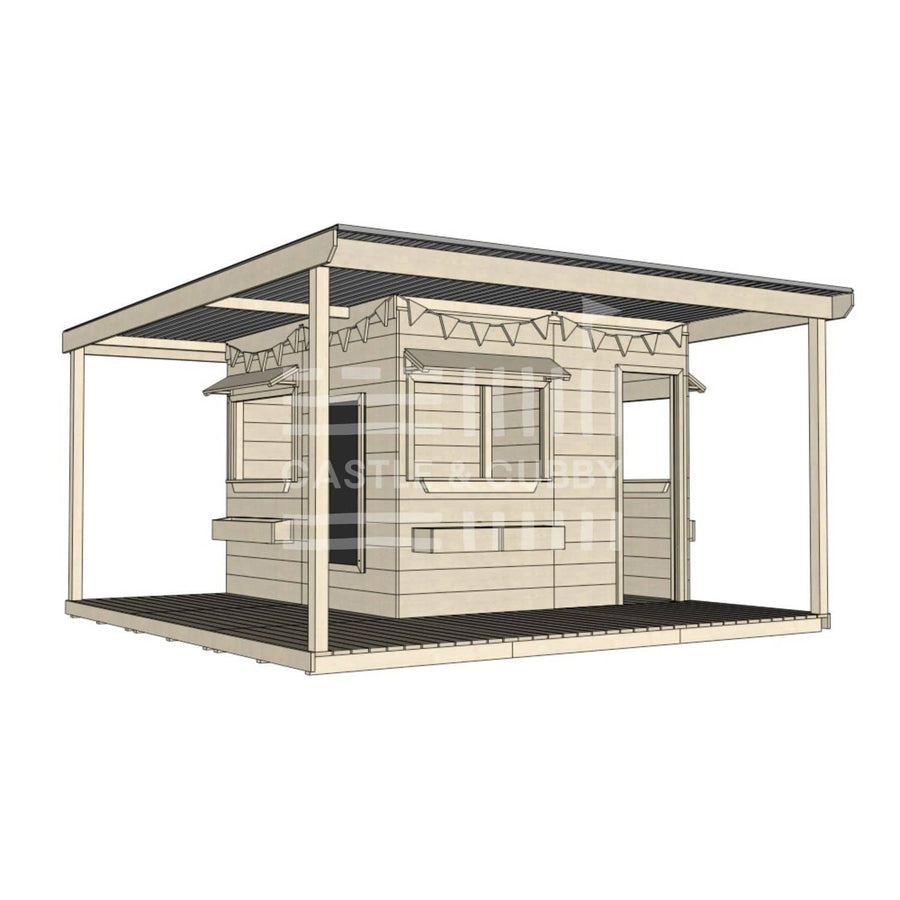 Layout options for extended height large square cubby with wraparound verandah
