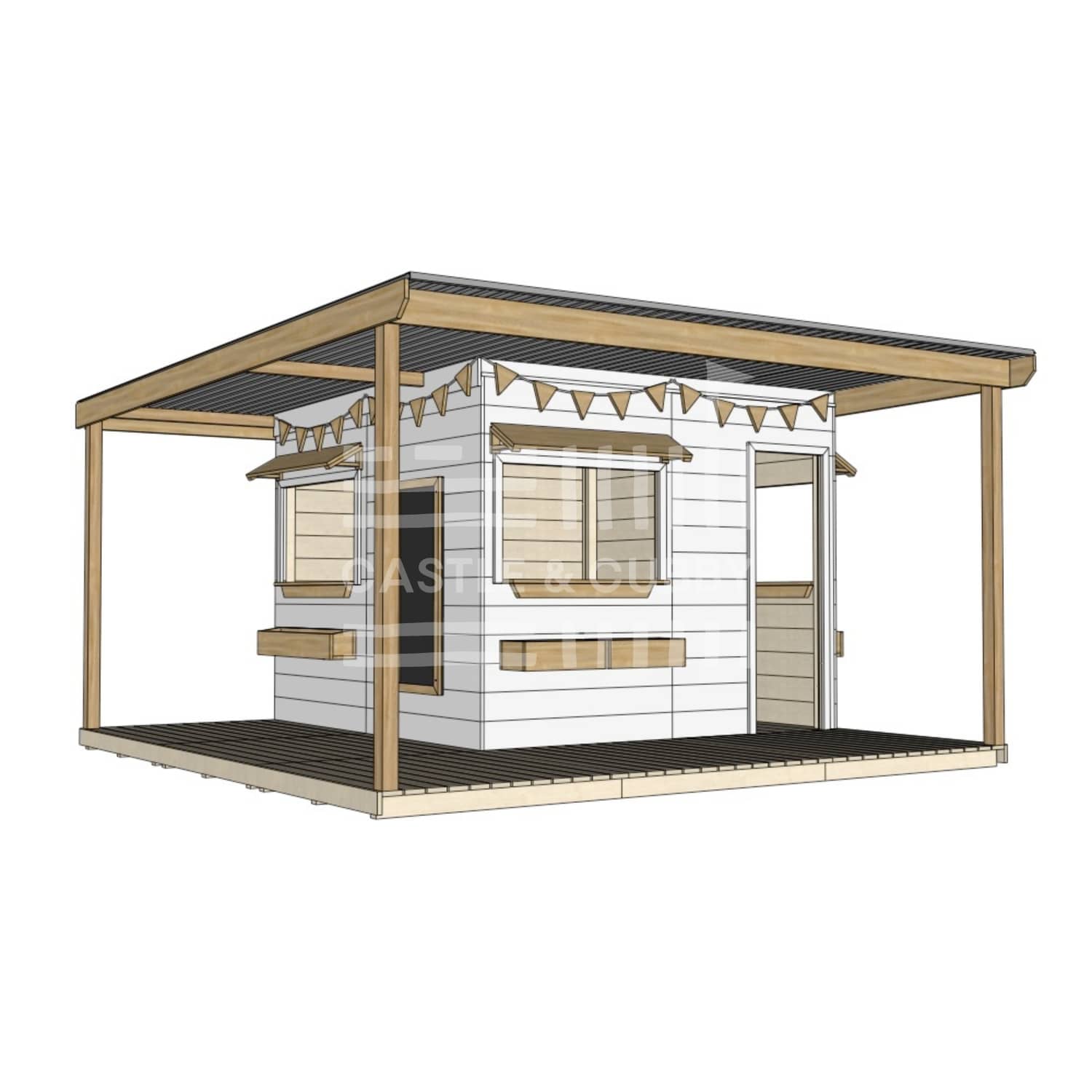 Layout options for painted extended height large square cubby with wraparound verandah