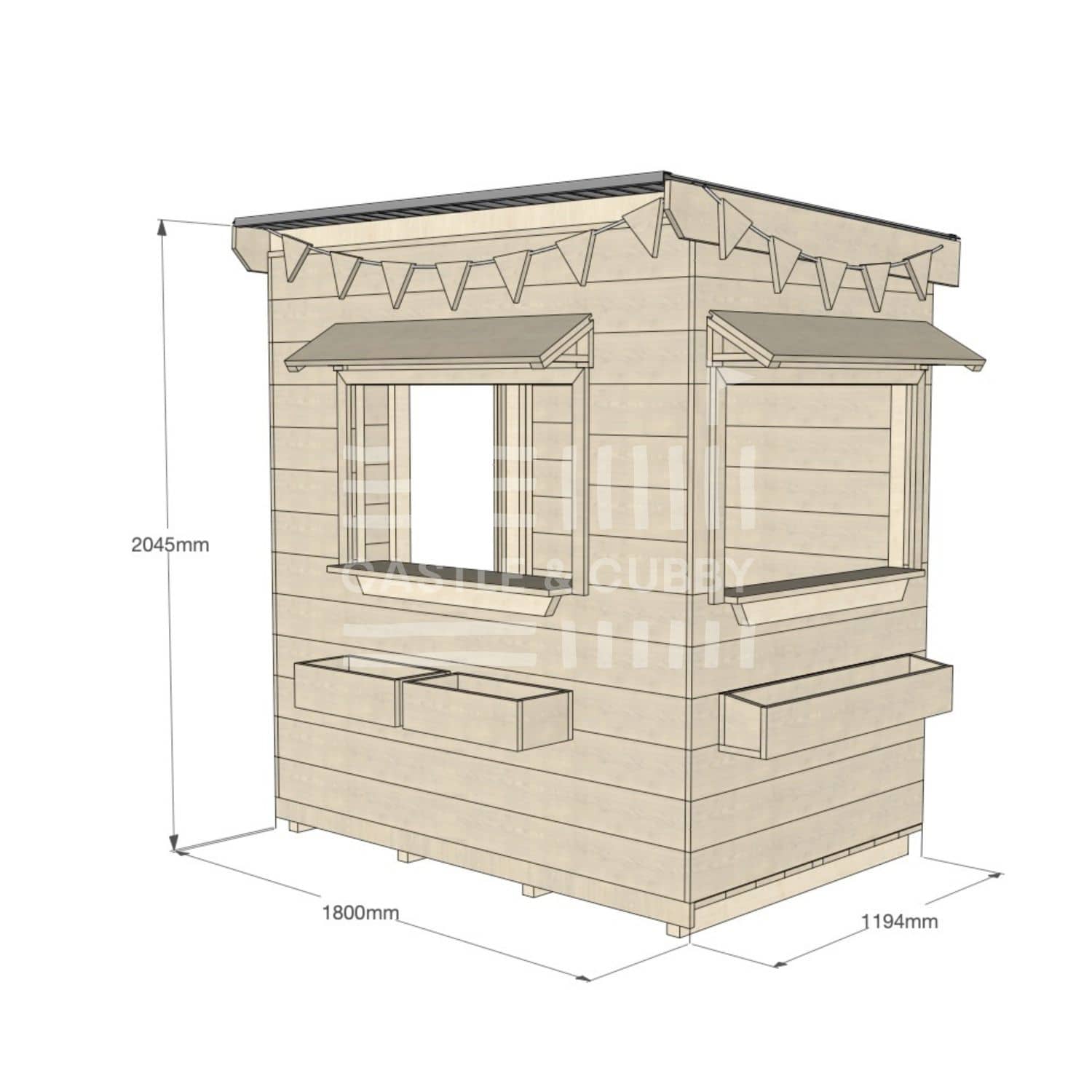 Flat roof raw extra height wooden cubby house commercial education little rectangle dimensions