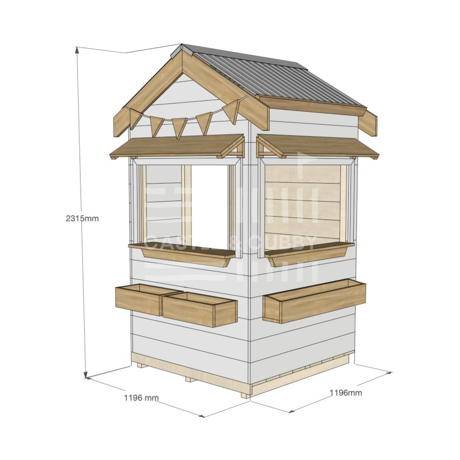 Pitched roof extra height painted wooden cubby house commercial education little square dimensions