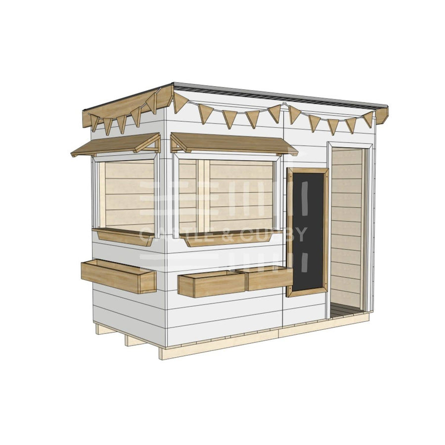 Flat roof painted extra height wooden cubby house commercial education midi rectangle dimensions