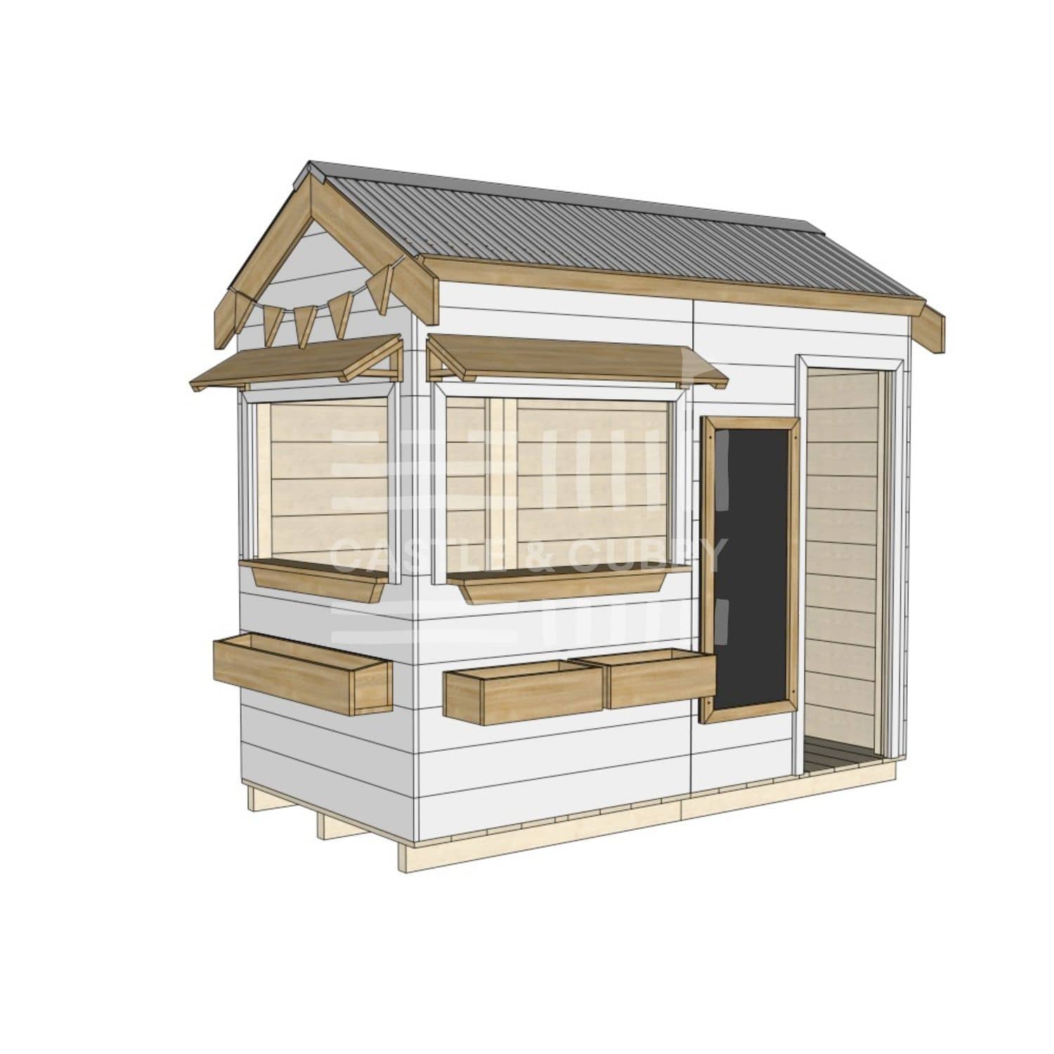 Pitched roof extra height painted wooden cubby house commercial education midi rectangle dimensions