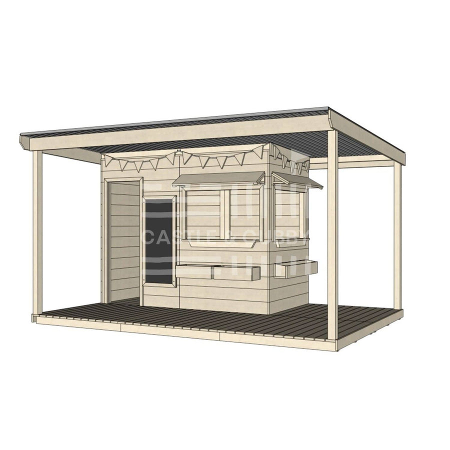 Commercial grade extended height midi rectangle wooden cubby house with wraparound verandah and accessories