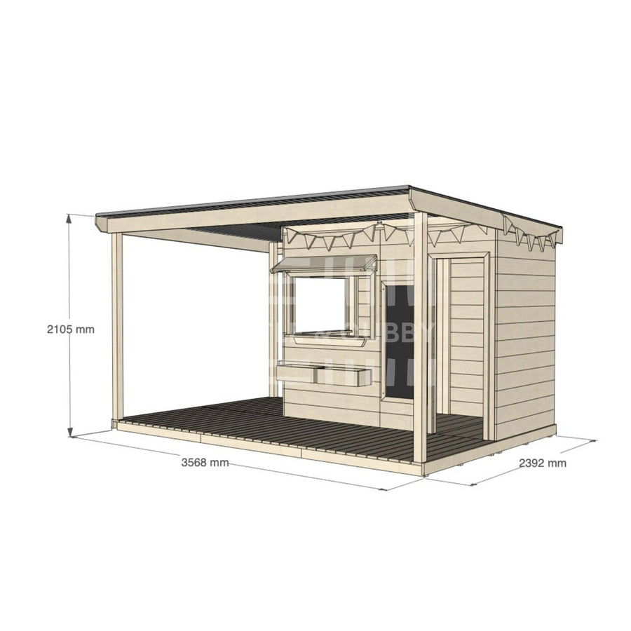 Commercial grade extended height midi rectangle timber cubby house with wraparound verandah and accessories