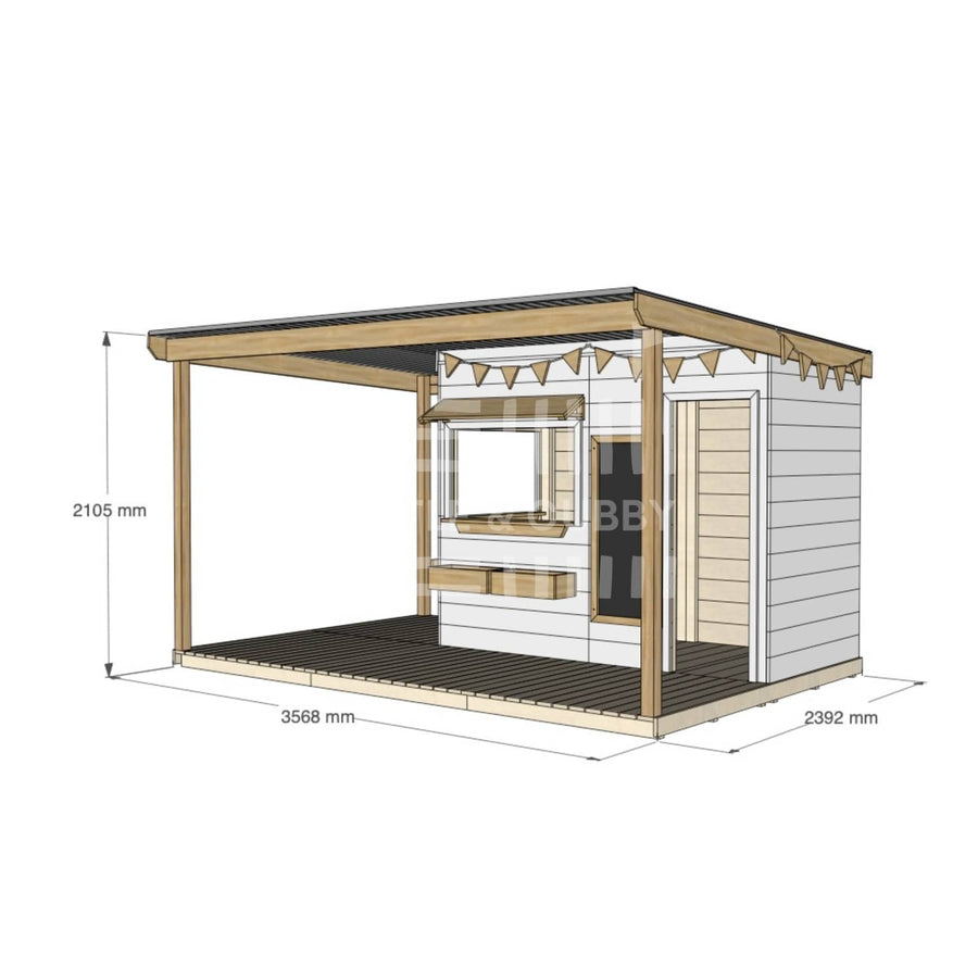 Commercial grade extended height painted midi rectangle timber cubby house with wraparound verandah and accessories