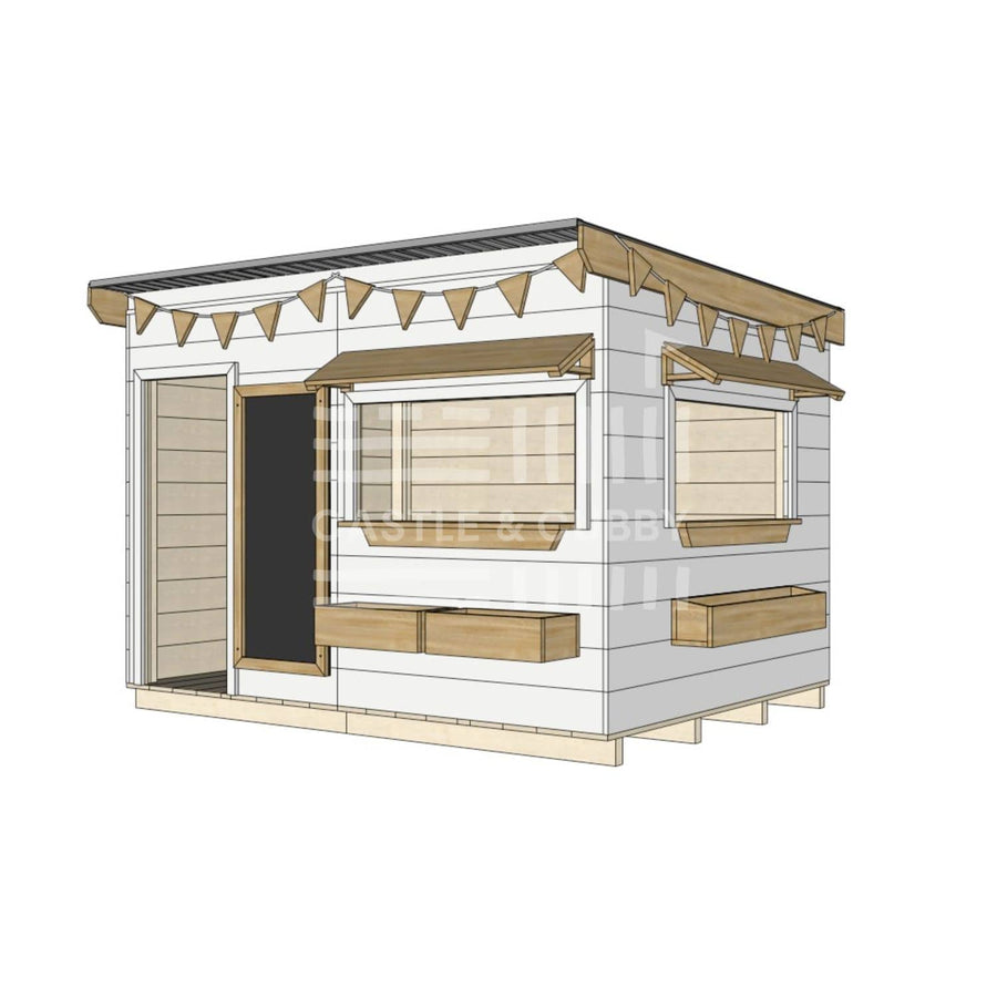 Flat roof raw extra height wooden cubby house commercial education large rectangle