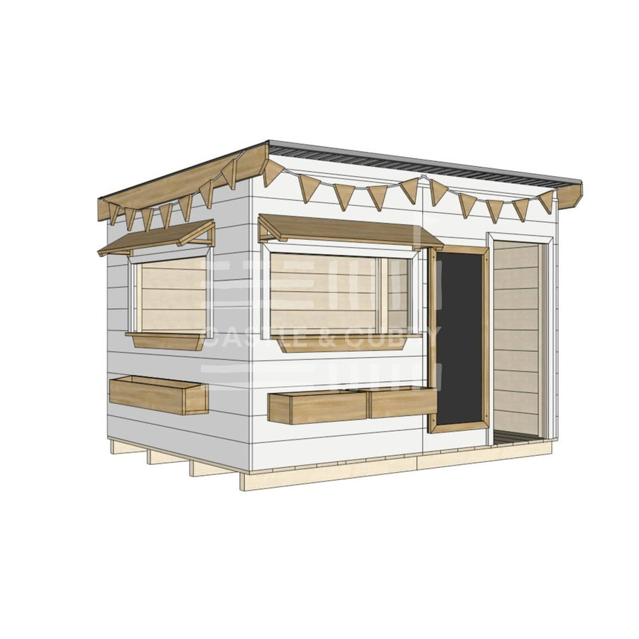 Flat roof painted wooden cubby house commercial education large rectangle dimensions