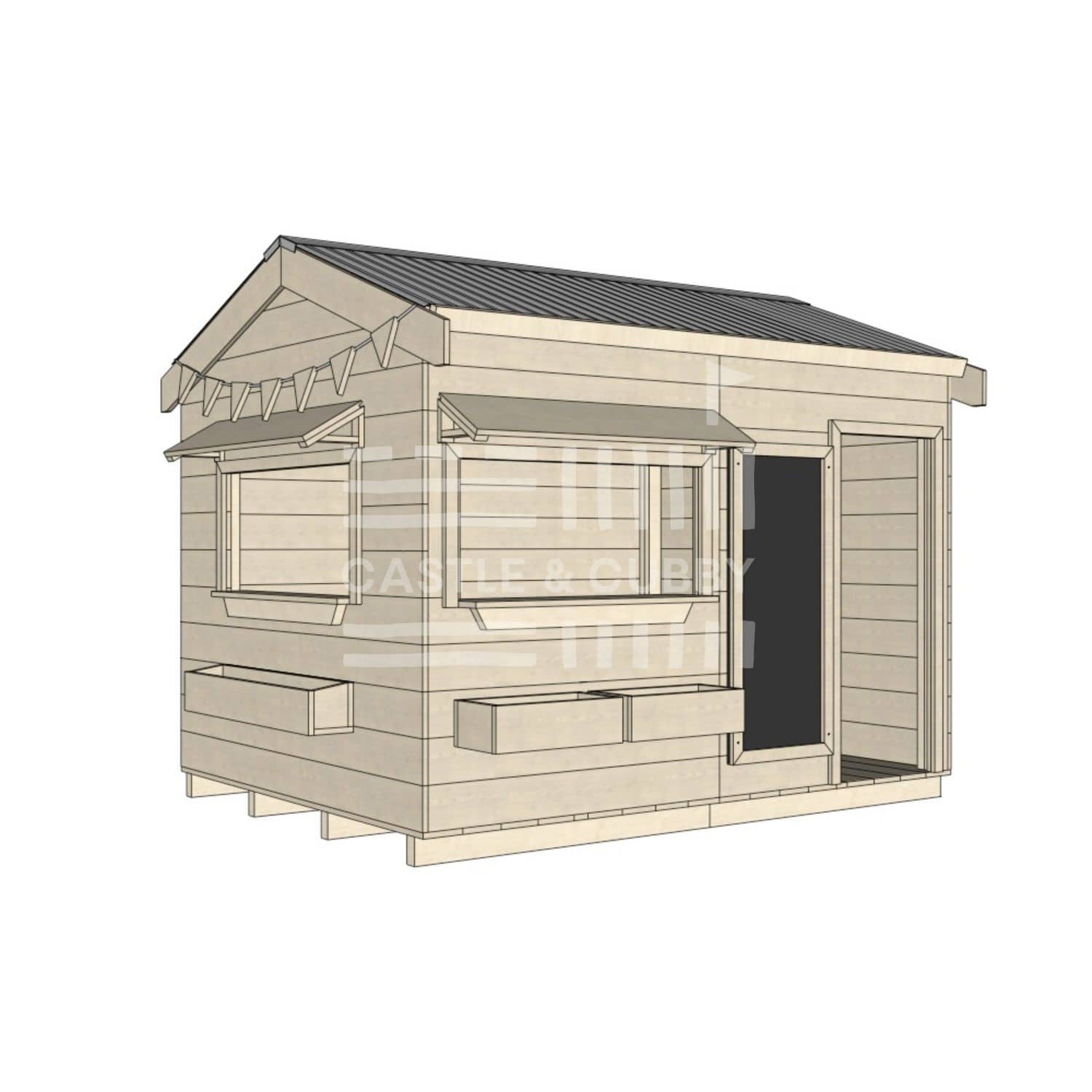 Pitched roof raw wooden cubby house commercial education large rectangle dimensions