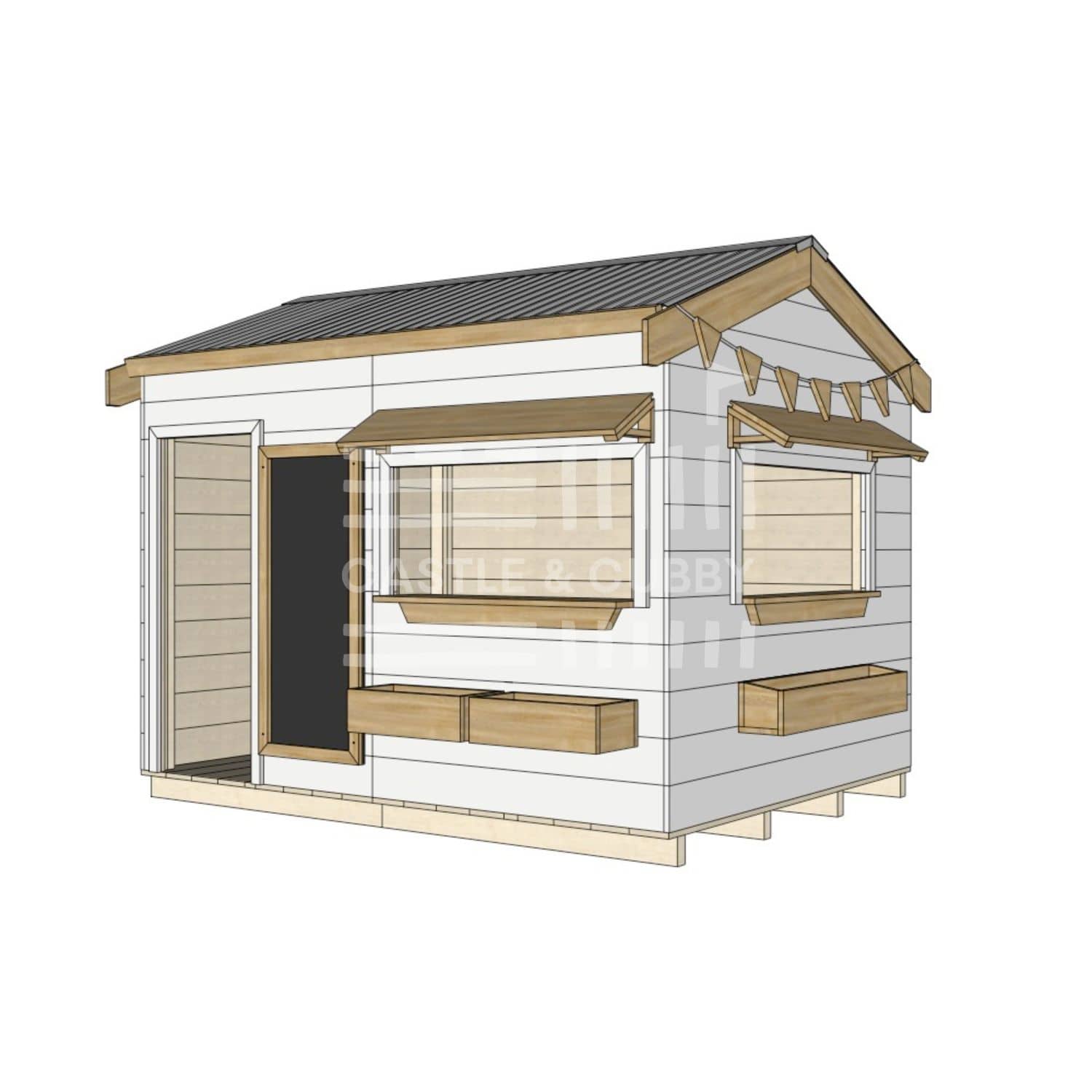 Pitched roof painted wooden cubby house commercial education large rectangle accessories