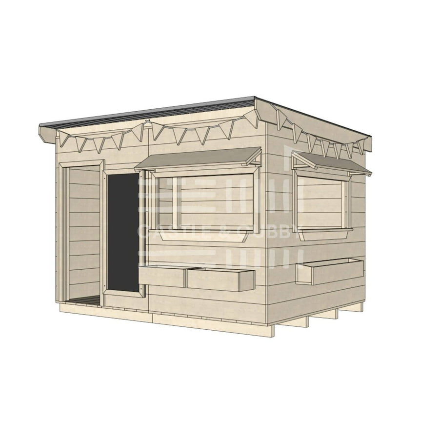 Flat roof raw wooden cubby house commercial education large rectangle accessories
