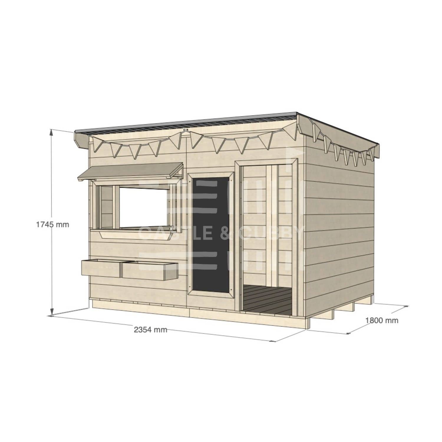 Flat roof raw wooden cubby house commercial education large rectangle