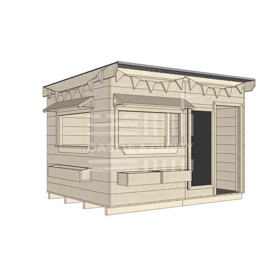 Flat roof raw wooden cubby house commercial education large rectangle dimensions