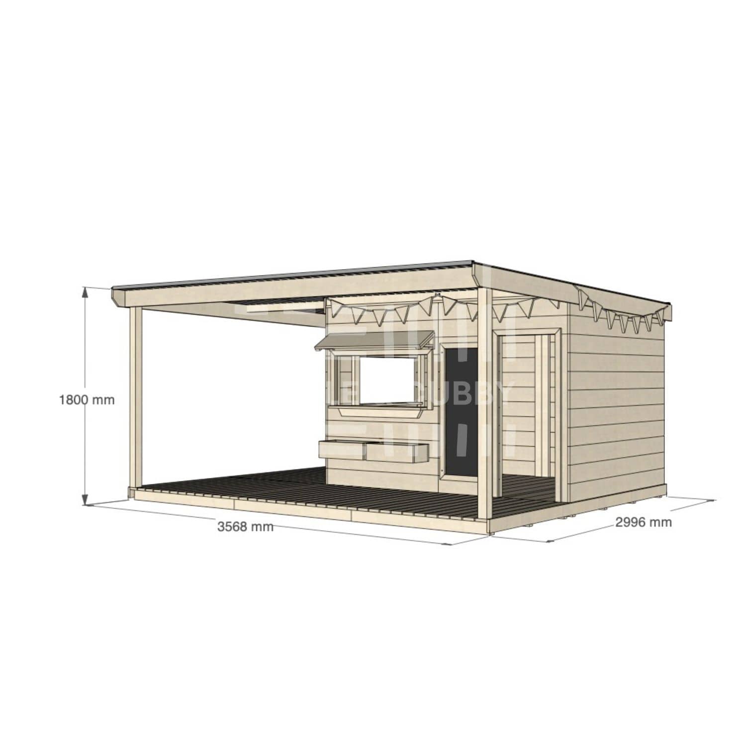 Commercial grade large square timber cubby house with wraparound verandah and accessories