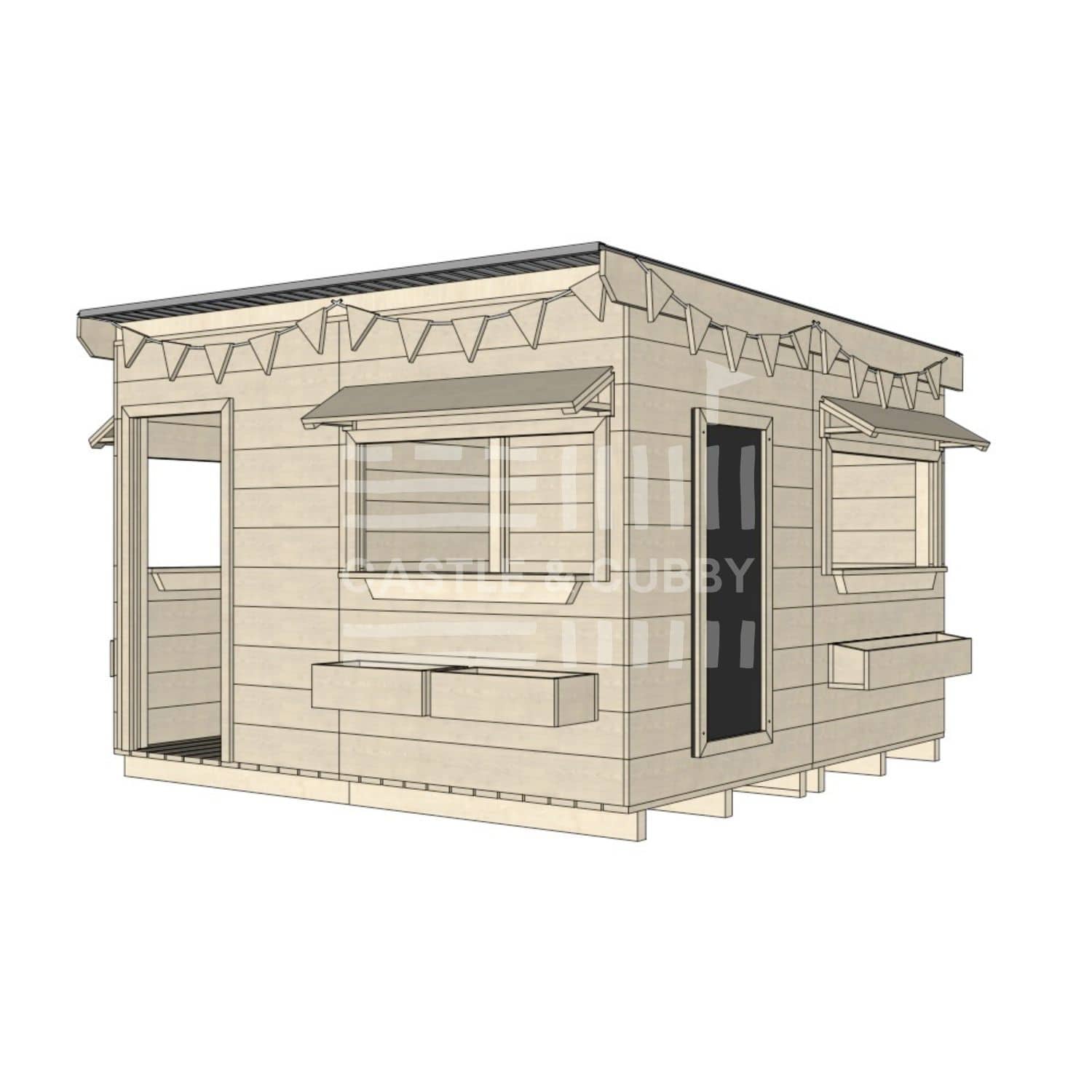 Flat roof raw wooden cubby house commercial education large square accessories
