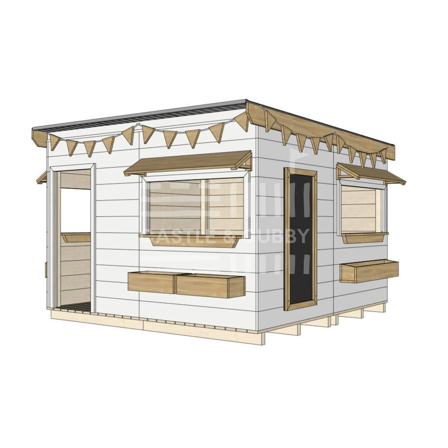 Flat roof painted wooden cubby house commercial education large square accessories