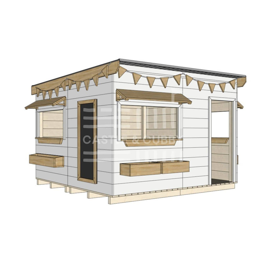 Flat roof painted wooden cubby house commercial education large square dimensions