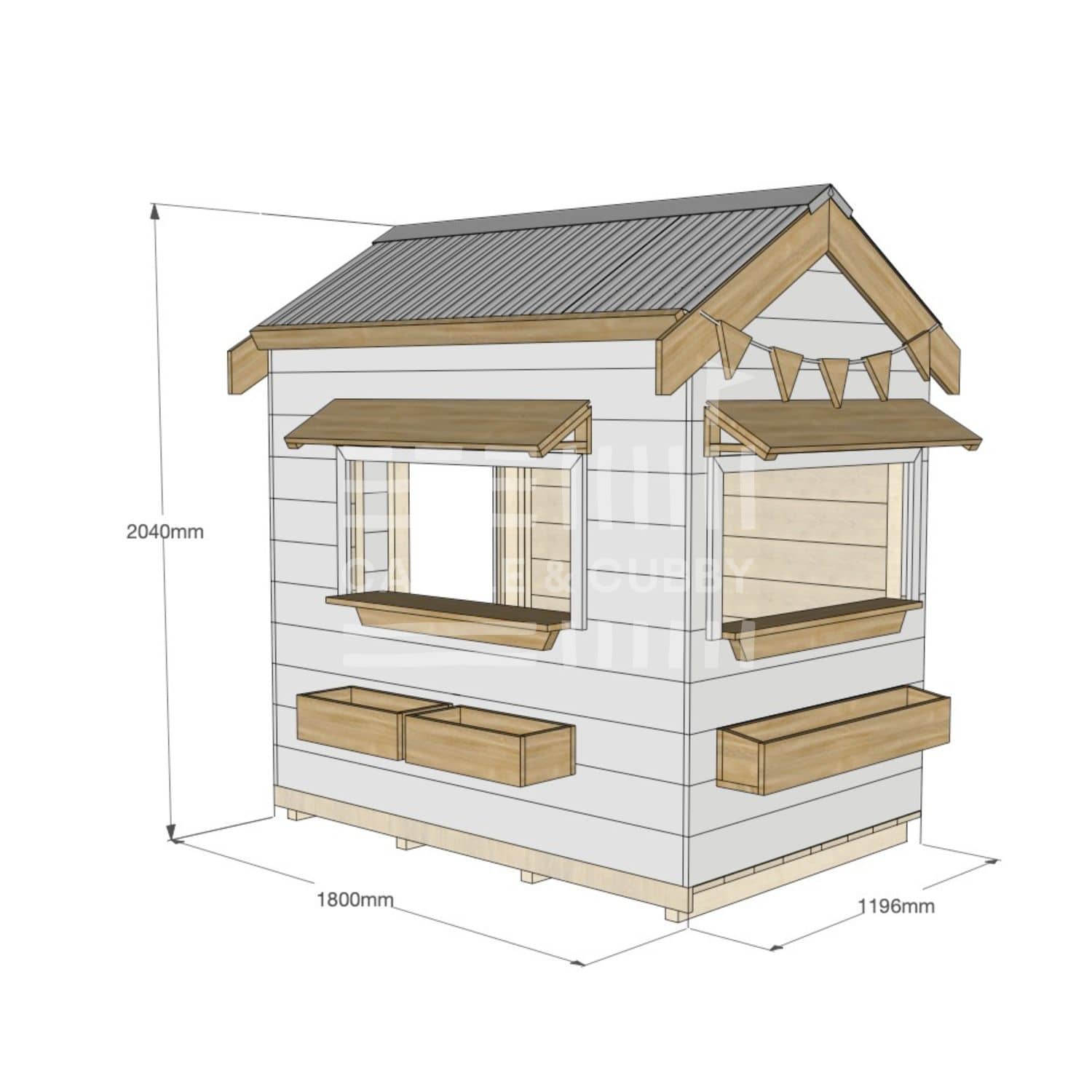 Pitched roof painted wooden cubby house commercial education little rectangle dimensions
