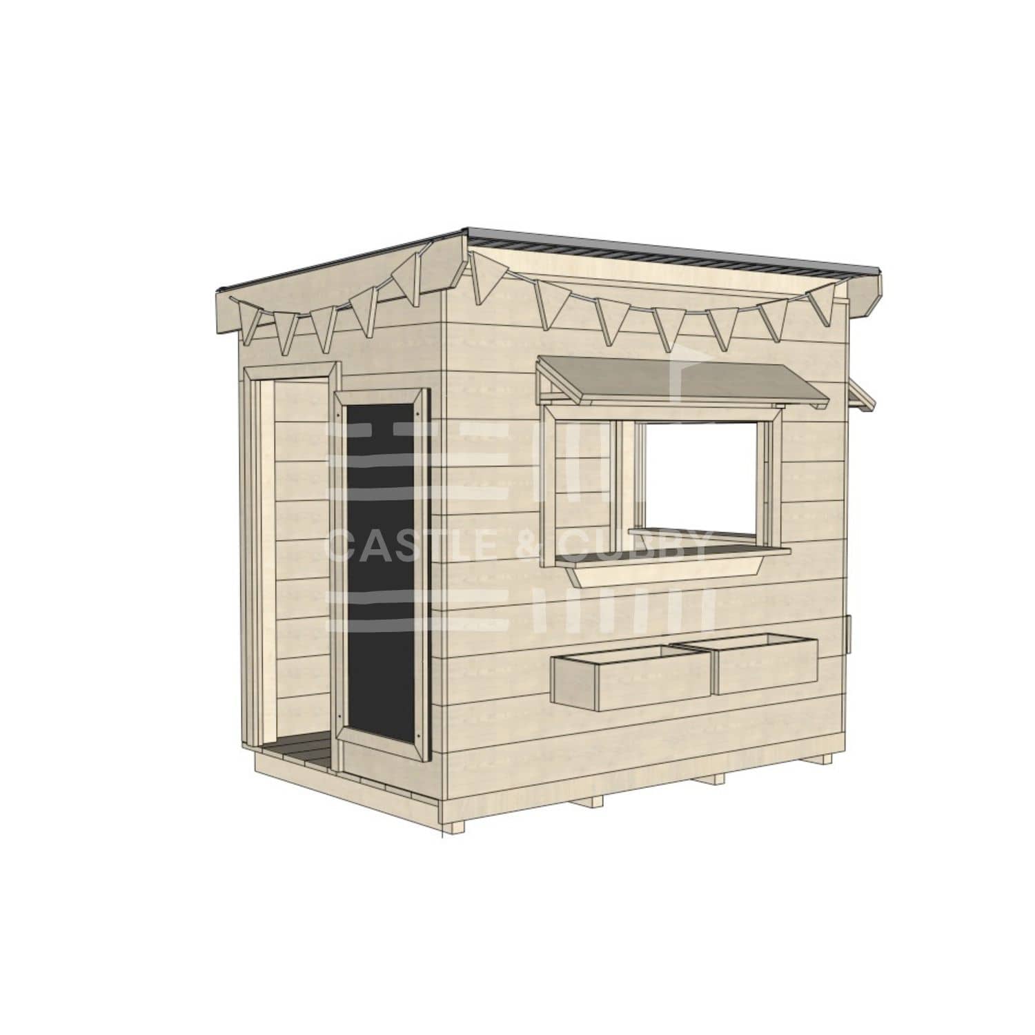 Flat roof raw wooden cubby house commercial education little rectangle accessories