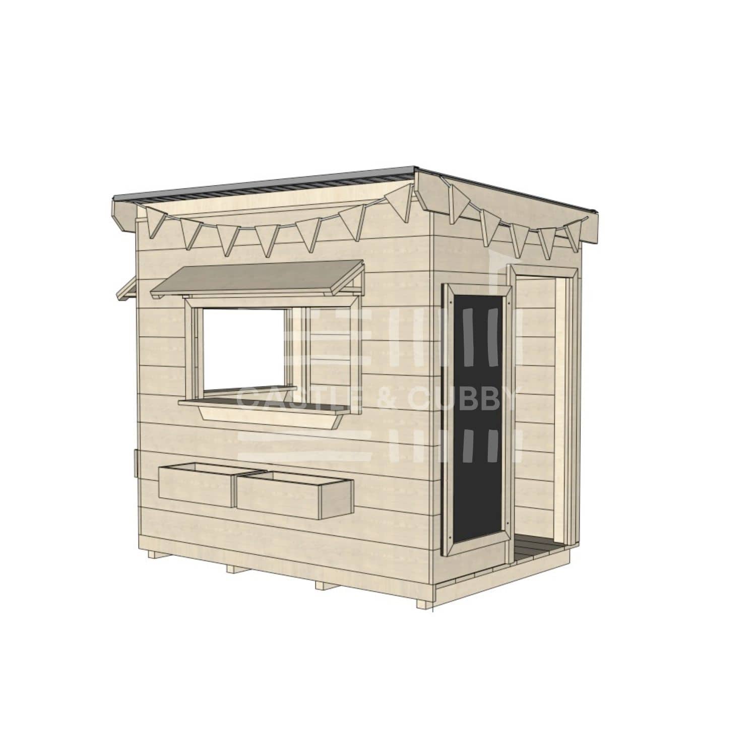 Flat roof raw wooden cubby house commercial education little rectangle
