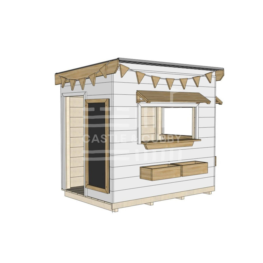 Flat roof painted wooden cubby house commercial education little rectangle accessories