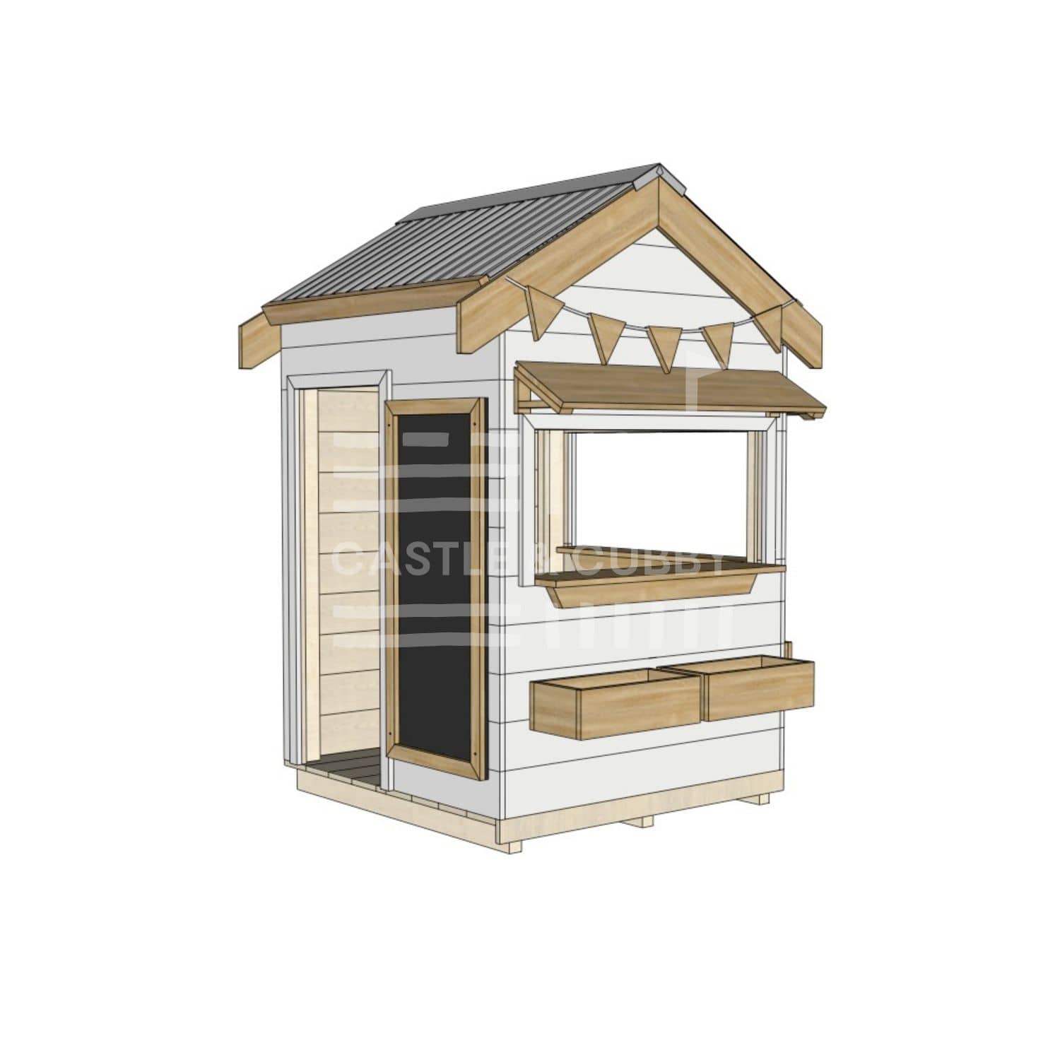 Pitched roof painted wooden cubby house commercial education little square accessories