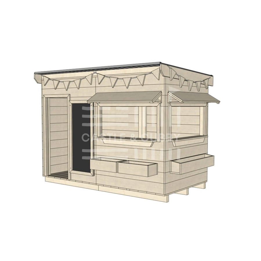 Flat roof raw wooden cubby house commercial education midi rectangle accessories