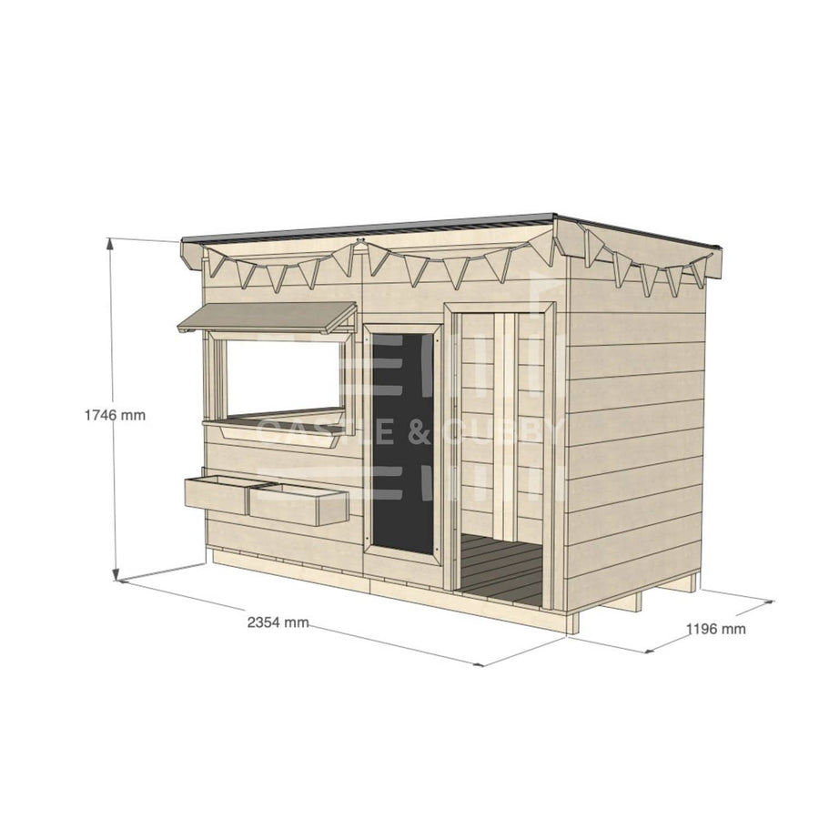 Flat roof raw wooden cubby house commercial education midi rectangle