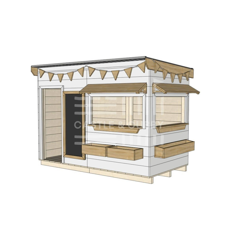 Flat roof painted wooden cubby house commercial education midi rectangle accessories