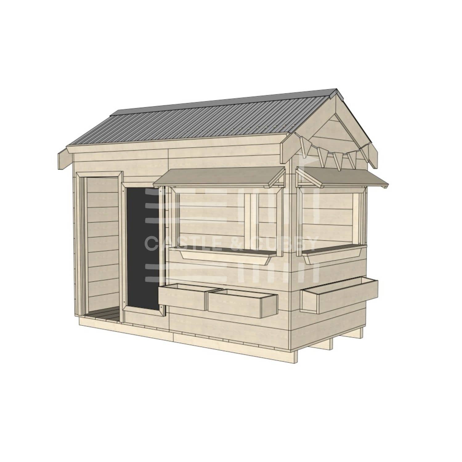 Pitched roof raw wooden cubby house commercial education midi rectangle accessories