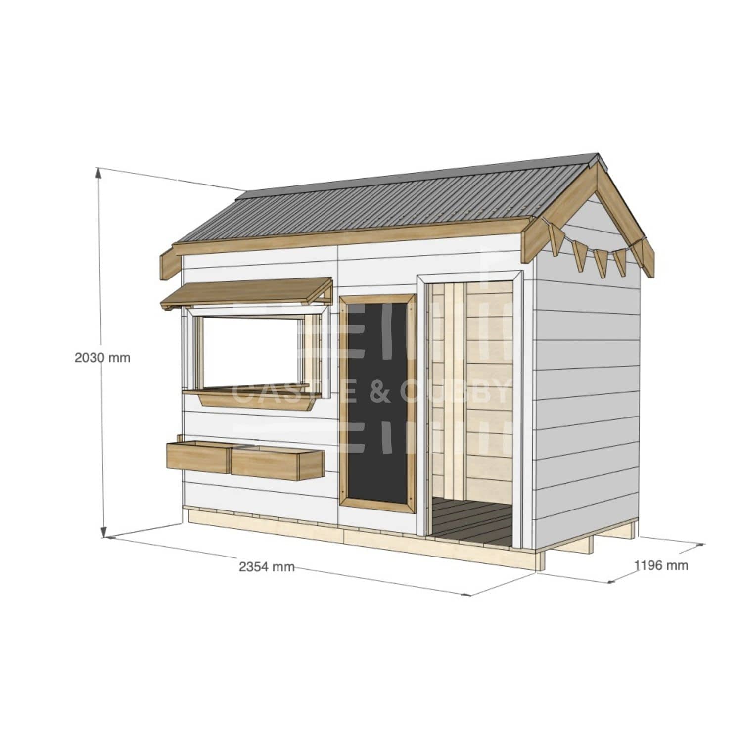 Pitched roof painted wooden cubby house commercial education midi rectangle accessories