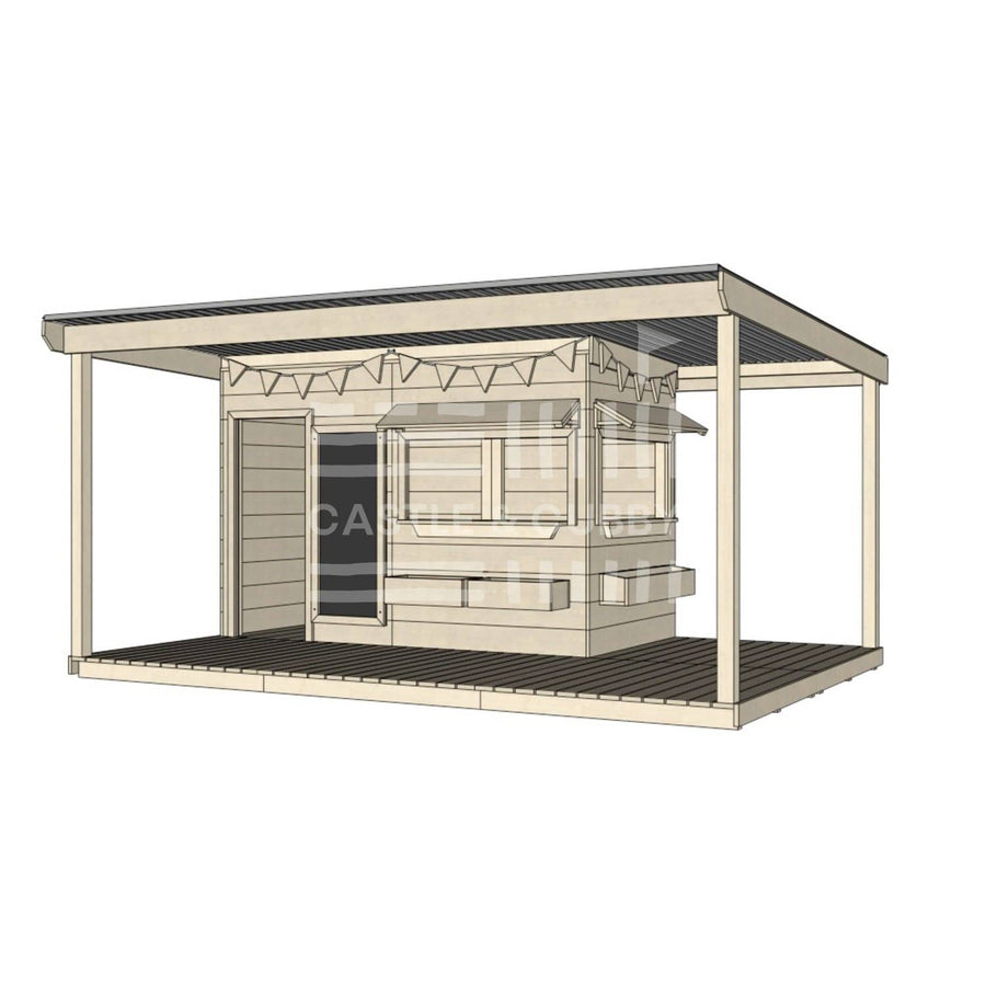 Commercial grade midi rectangle wooden cubby house with wraparound verandah and accessories