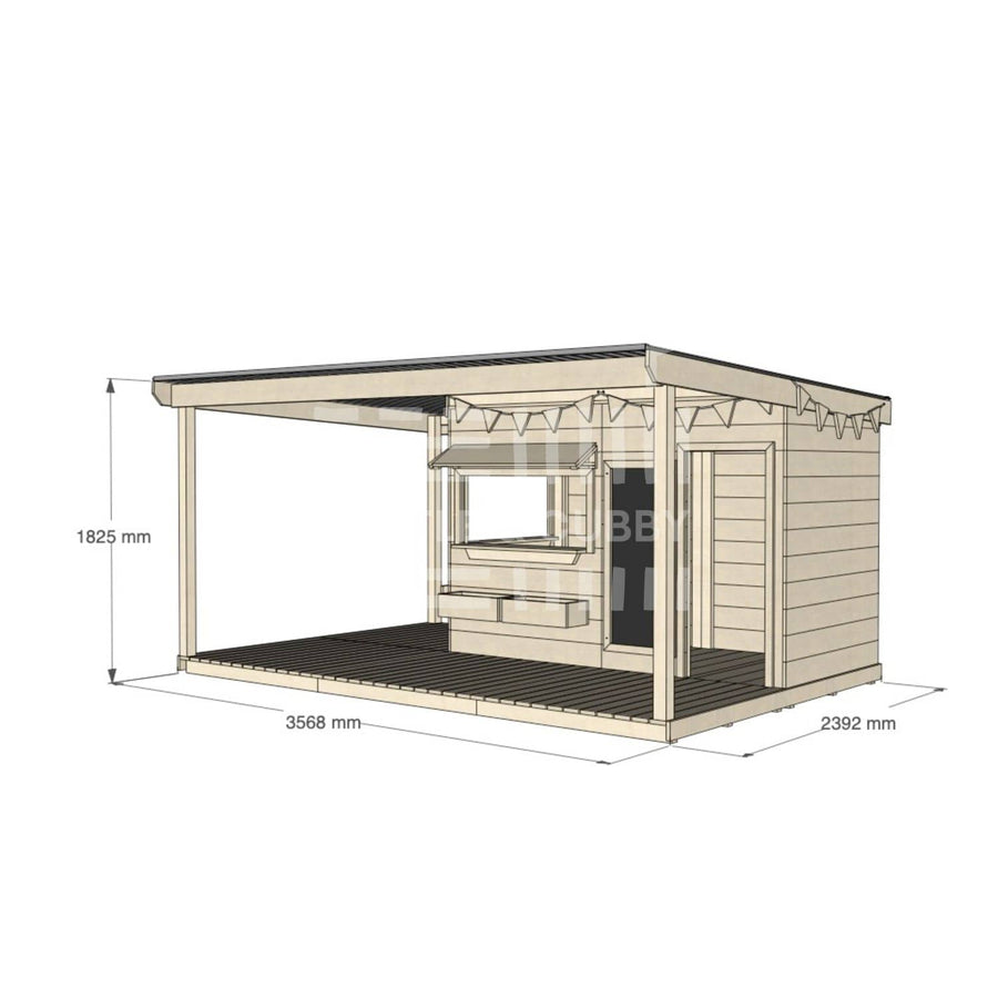 Commercial grade midi rectangle timber cubby house with wraparound verandah and accessories