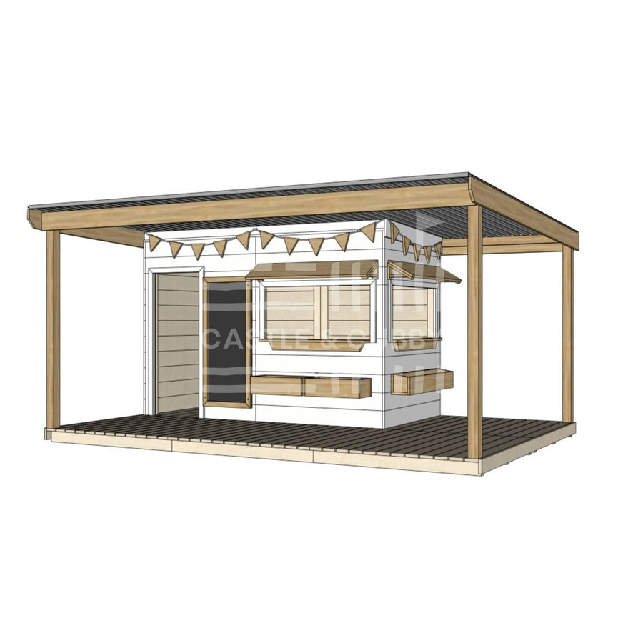 Commercial grade painted midi rectangle wooden cubby house with wraparound verandah and accessories