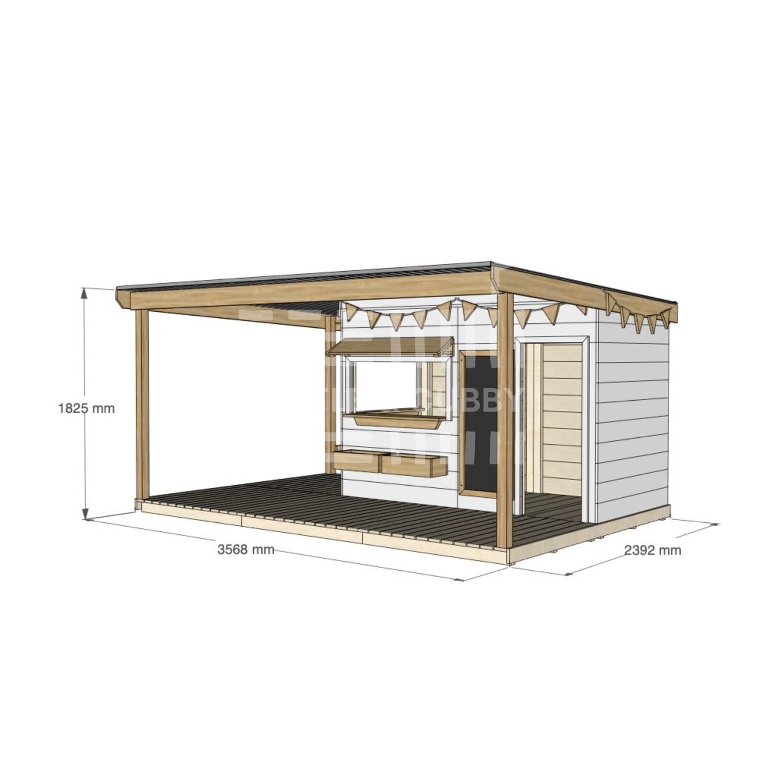 Commercial grade painted midi rectangle timber cubby house with wraparound verandah and accessories