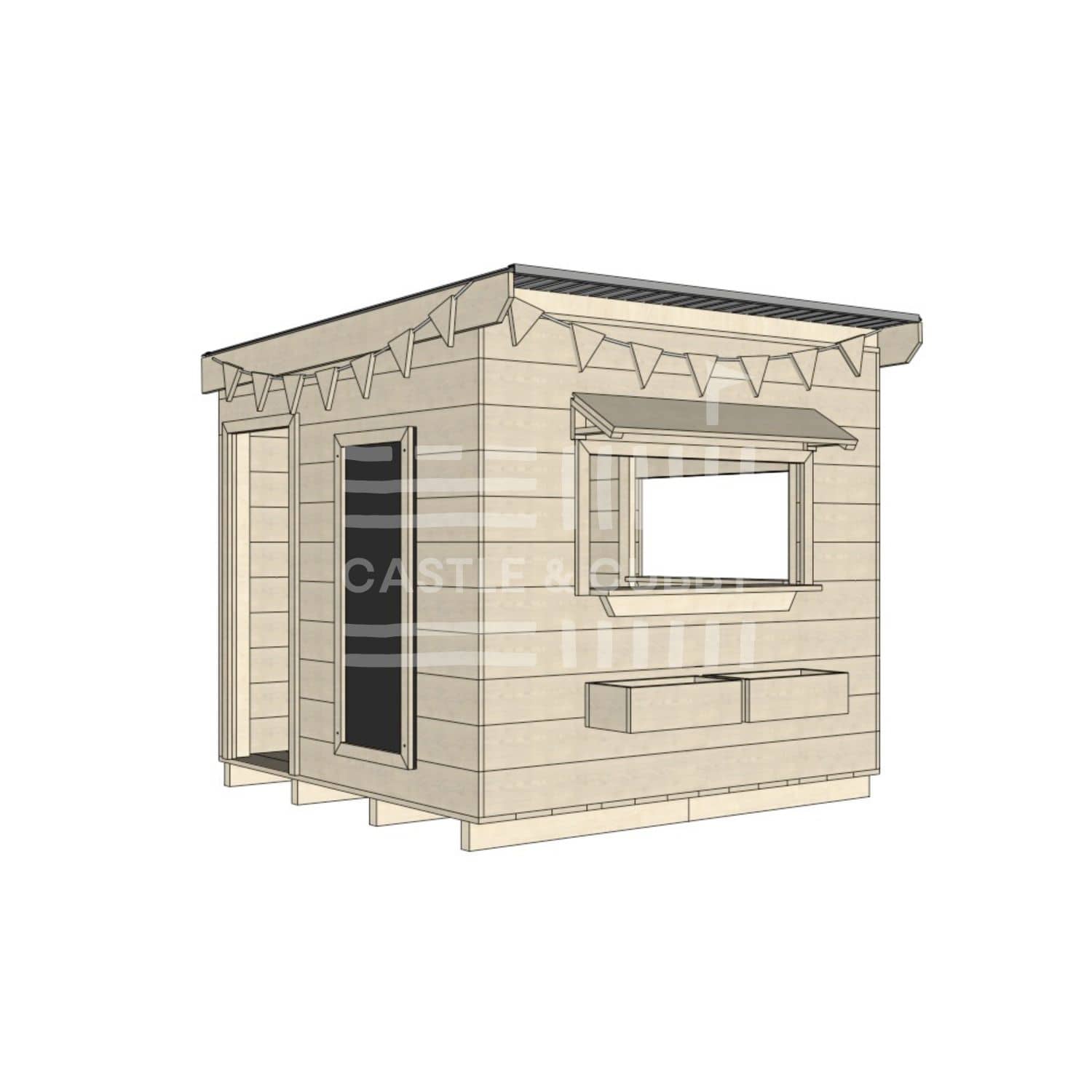 Flat roof raw wooden cubby house commercial education midi square accessories