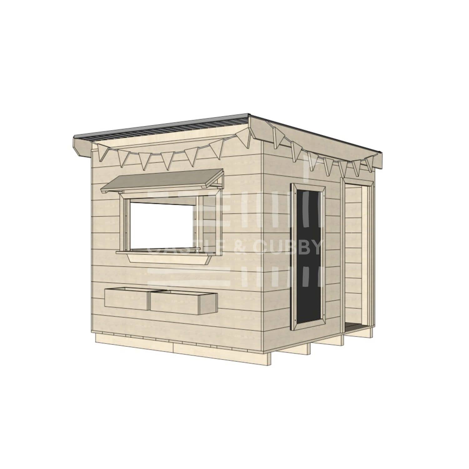 Flat roof raw wooden cubby house commercial education midi square