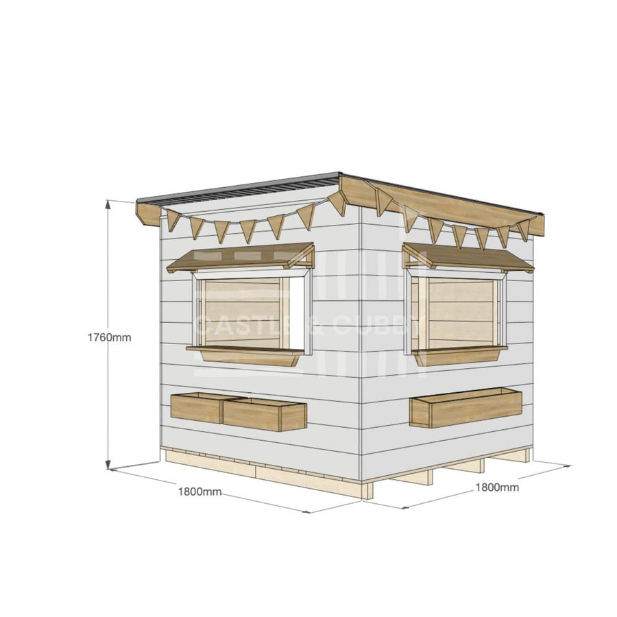 Flat roof painted wooden cubby house commercial education midi square dimensions