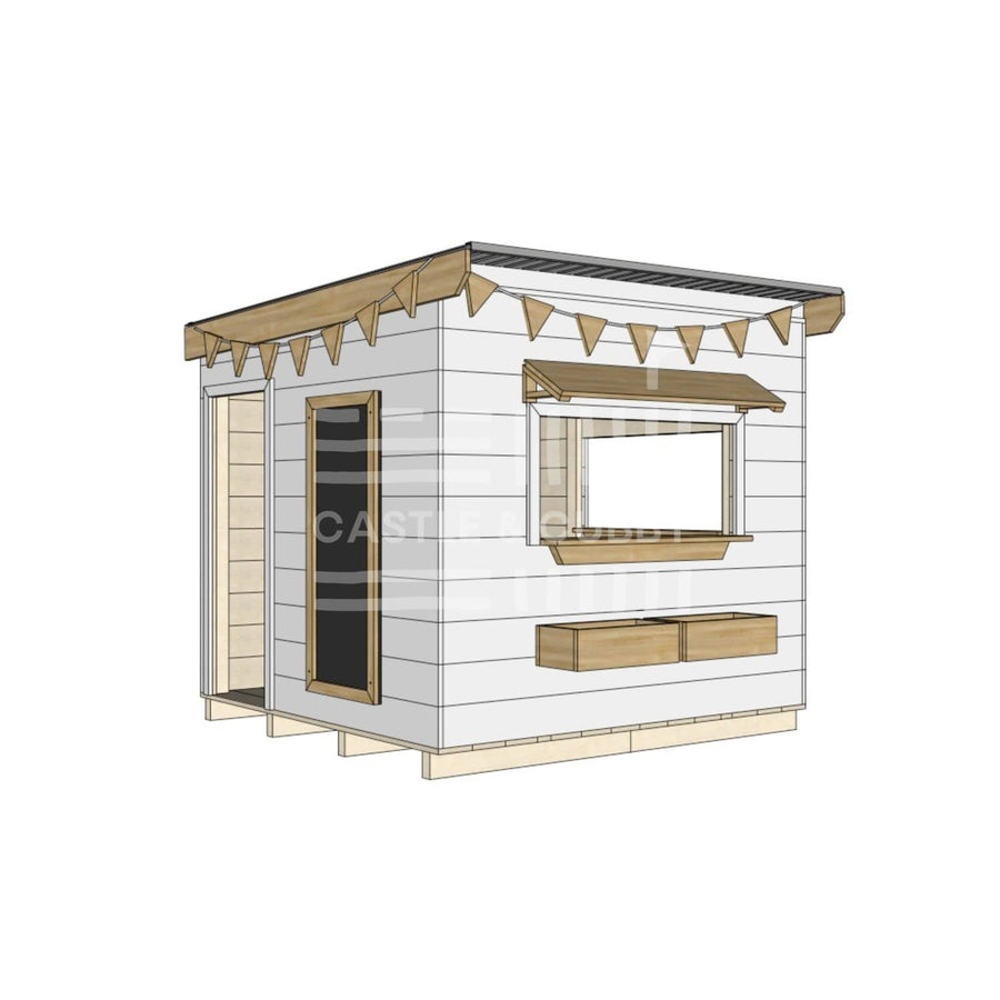 Flat roof painted wooden cubby house commercial education midi square accessories