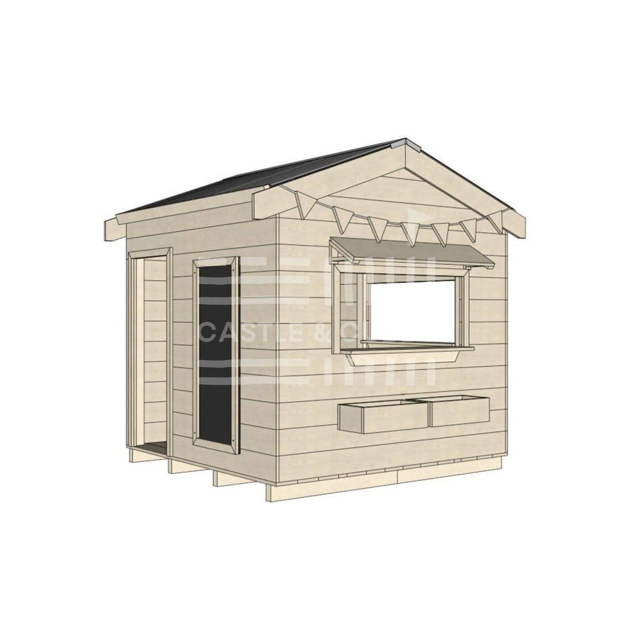 Pitched roof raw wooden cubby house commercial education midi square accessories