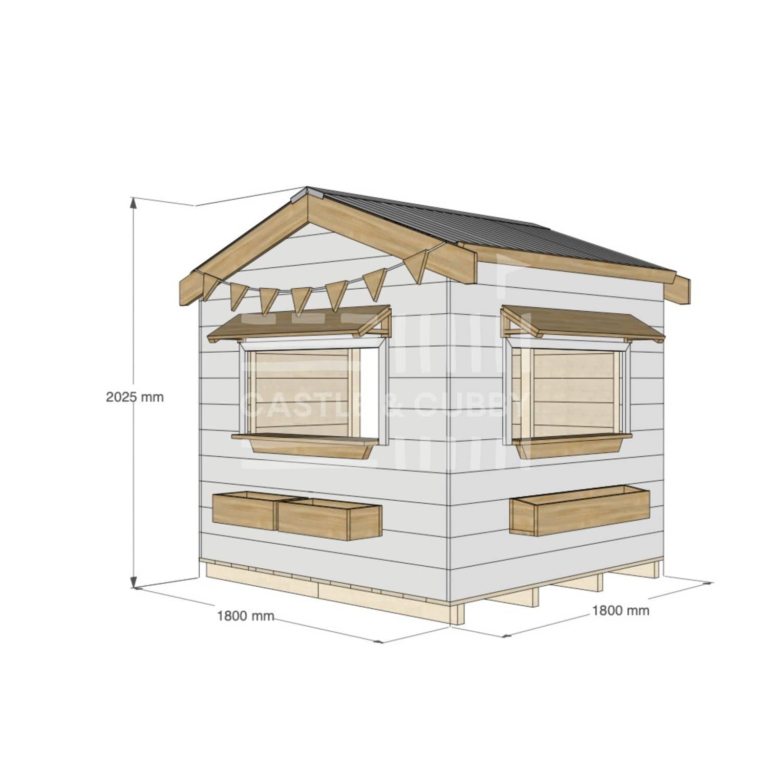 Pitched roof painted wooden cubby house commercial education midi square dimensions