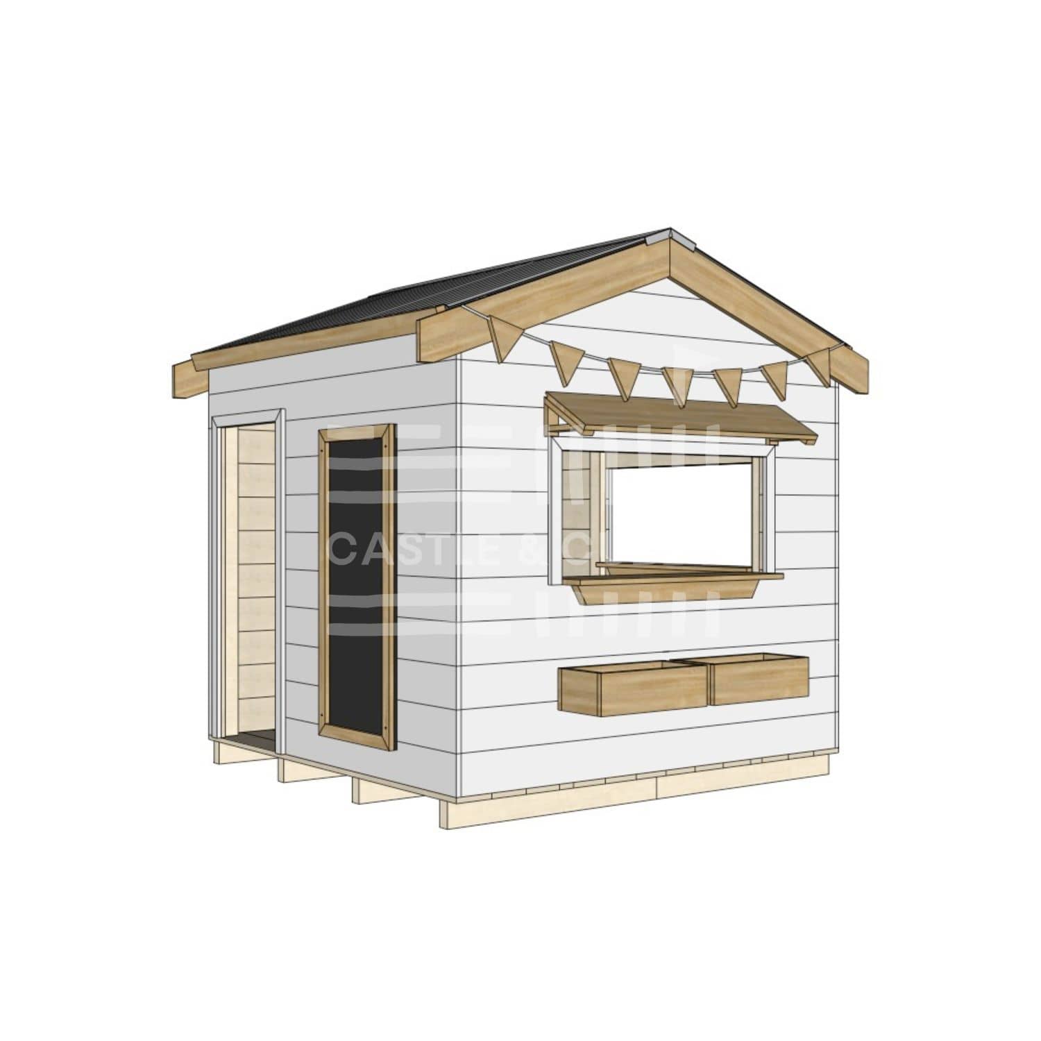 Pitched roof painted wooden cubby house commercial education midi square accessories