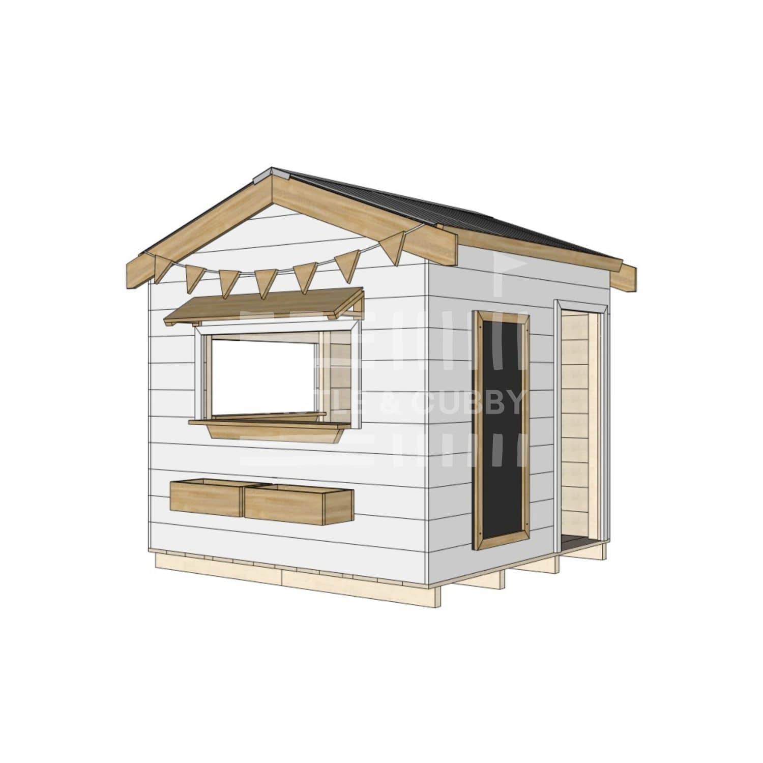 Pitched roof painted wooden cubby house commercial education midi square accessories