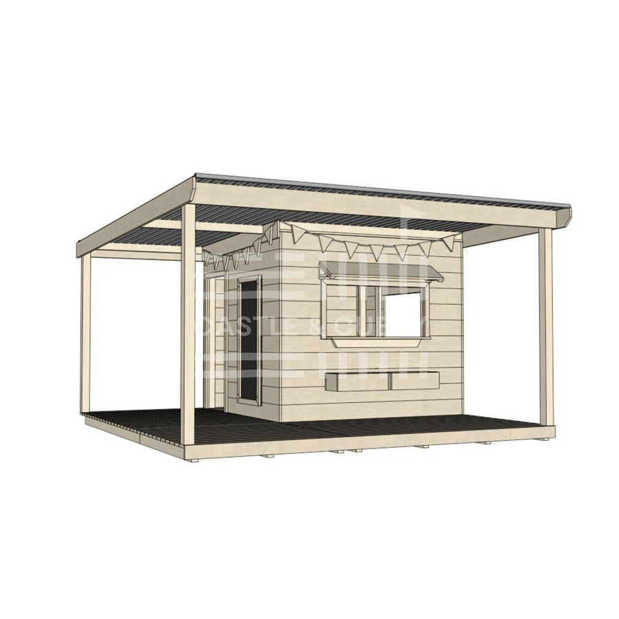 Commercial grade midi square wooden cubby house with wraparound verandah and accessories